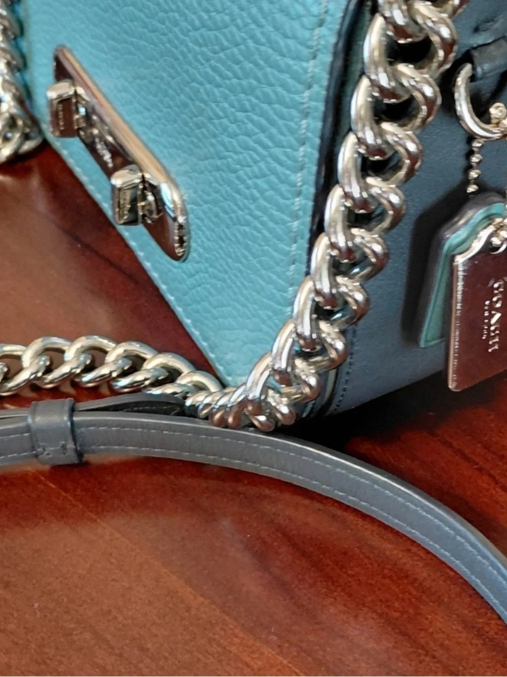 Coach Swagger 20 Shoulder Bag Colorblock Pebble Leather Teal & Blue 24114